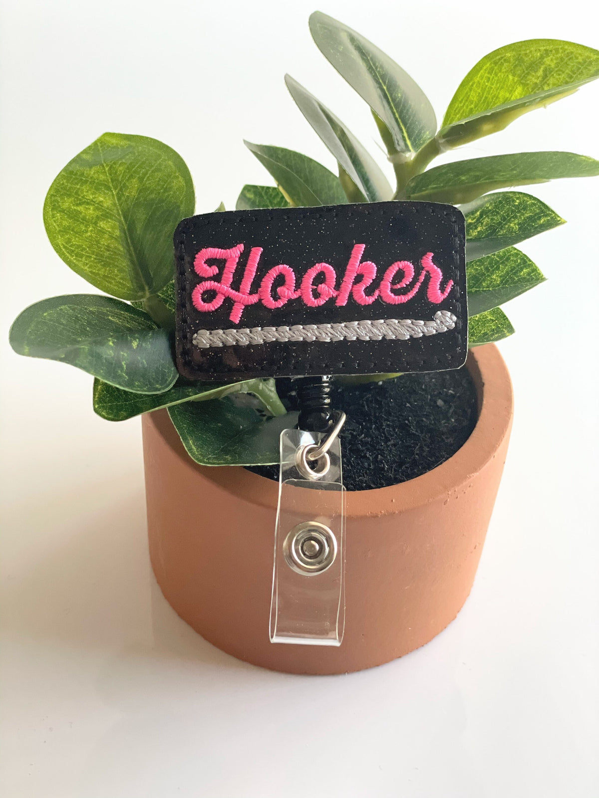 Crochet Hooker  Badge Reel + Topper