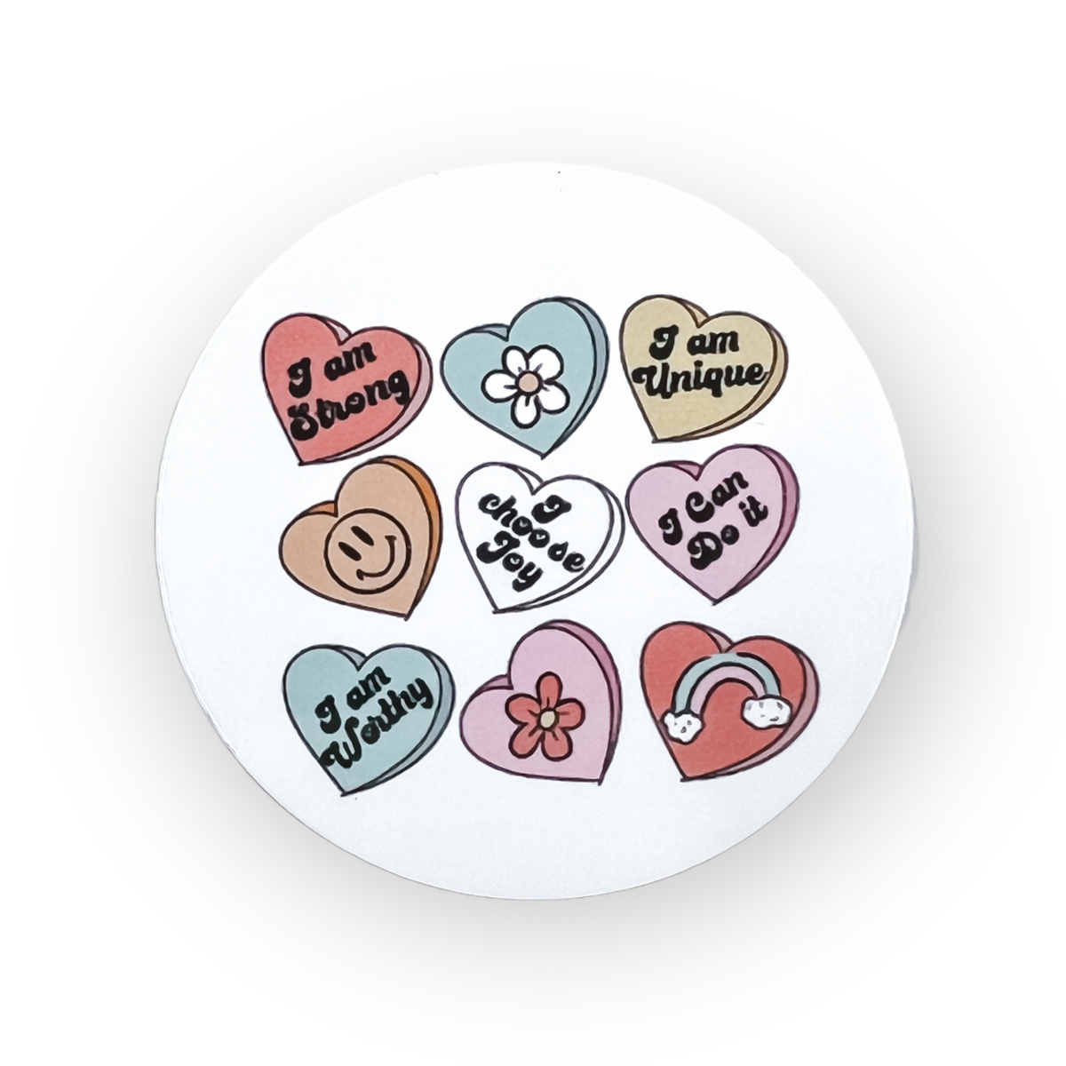Positive Affirmation Conversation Hearts Switchable Velcro Badge  Topper
